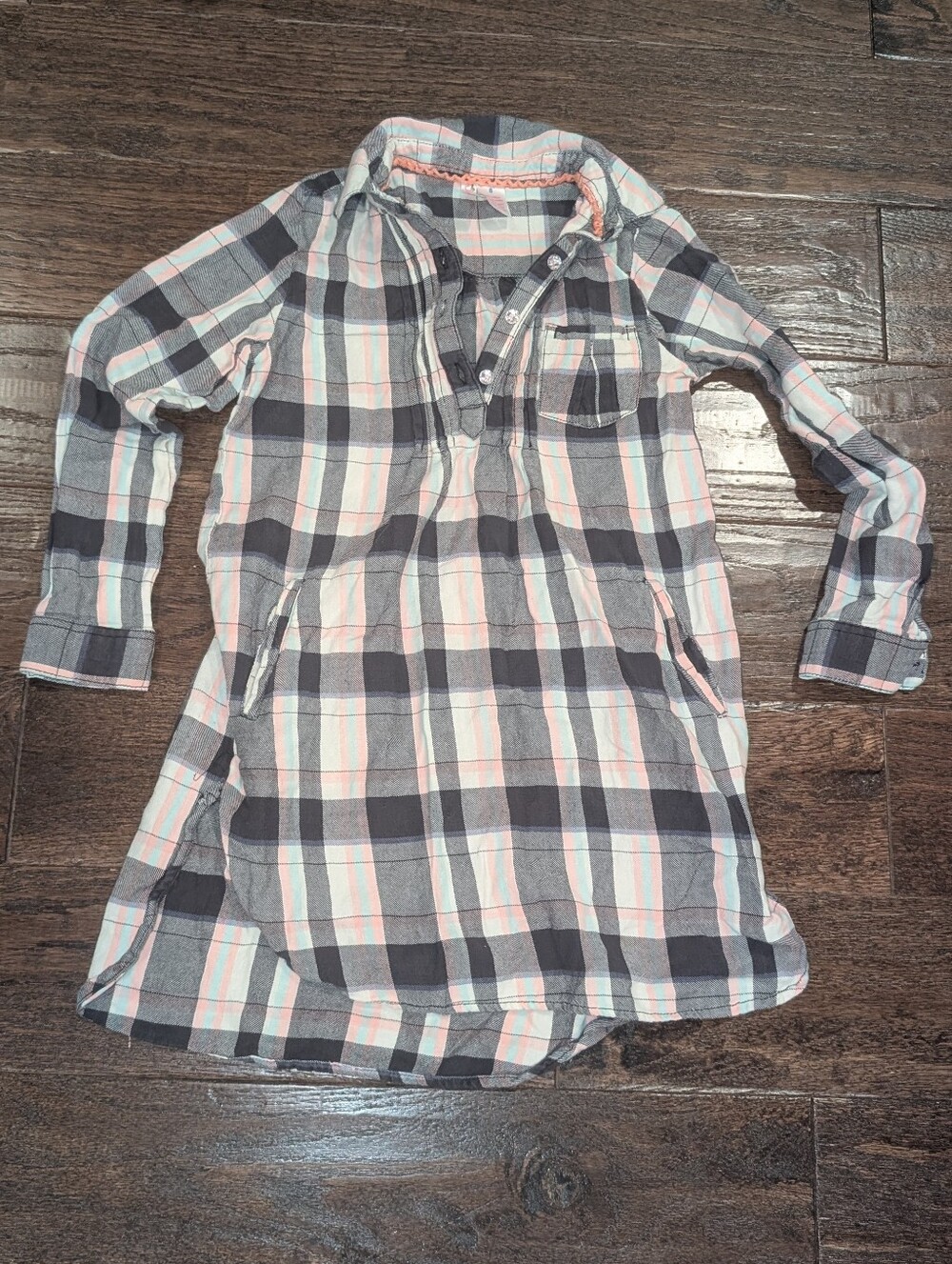 Japna Kids Long-Sleeve Dress in Black and Pink Plaid 100% Cotton